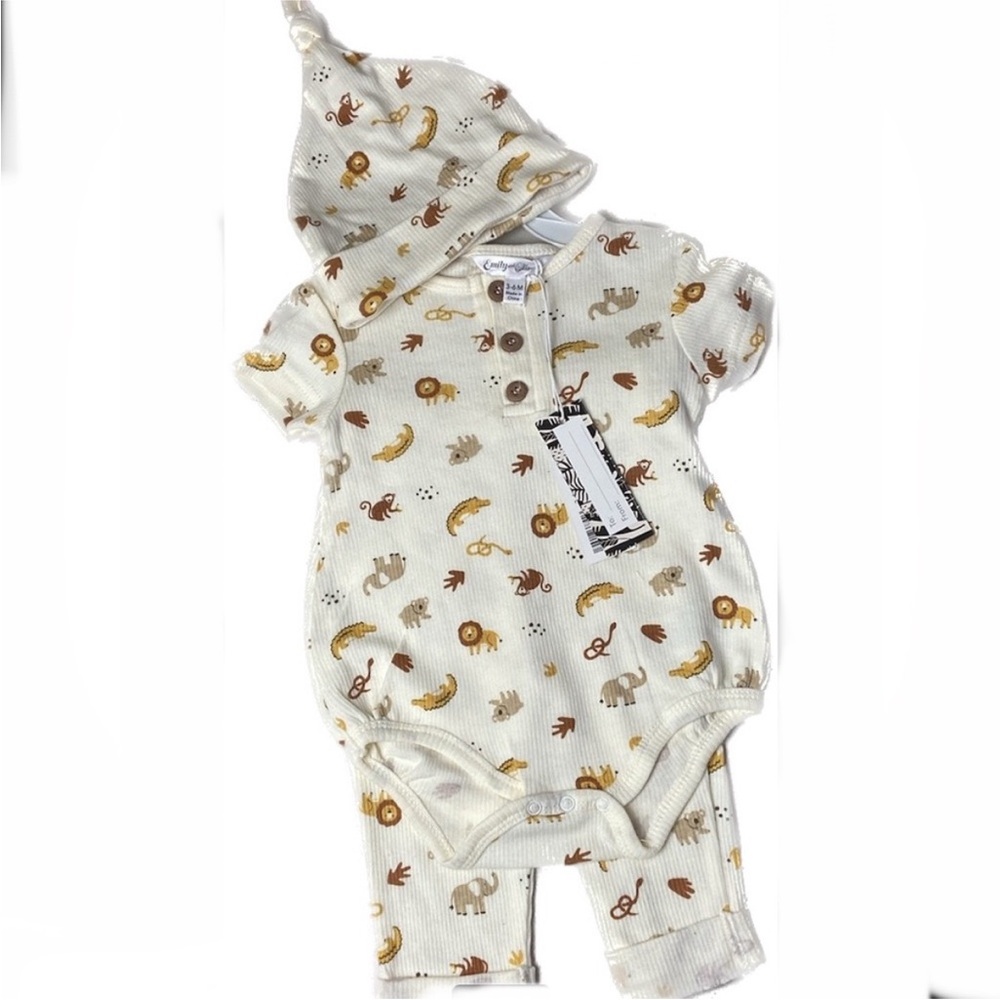 NWT 3 piece set Safari Cute Cotton Onesie matching leggings & cap